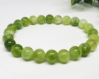 Green Peridot Jasper Natural Stone Bracelet 8mm, Energy Unisex Purple Bracelet, Healing Gemstone Crystals