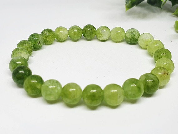 Bracelet Fait Main En Péridot Naturel - Perles Rondes 4-5 Mm Vertes - Longueur Réglable - Cadeau Idéal