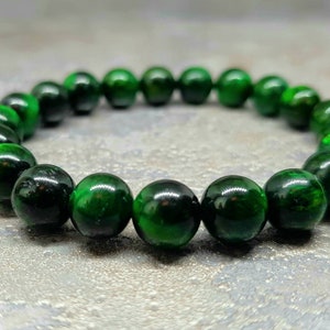 Green Tiger Eye Natural Stone Bracelet 8mm, Energy Unisex Bracelet,  Gemstone Crystals