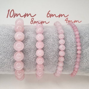 Pink Rose Quartz Bracelet Custom size With Natural Stone Crystal Beaded Bracelet 12mm 10mm 8mm 6mm 4mm image 2