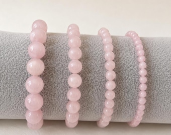 Rose Quartz Beaded Bracelet: Custom Size Natural Stone Crystal 4mm 6mm 8mm 10mm 12mm