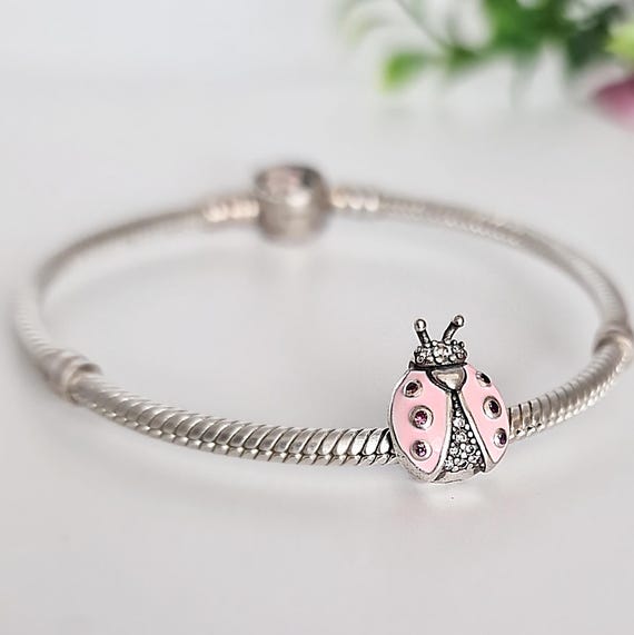 Pink Ladybug Charm Pendant for Bracelet Silver S925 Ale