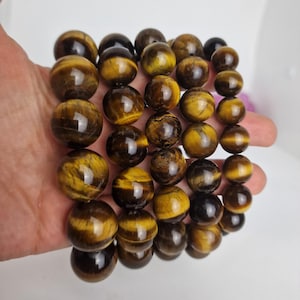 Large Tiger Eye Beaded Bracelet: Natural Stone Crystal, Custom Size