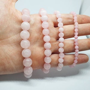 Pink Rose Quartz Bracelet Custom size With Natural Stone Crystal Beaded Bracelet 12mm 10mm 8mm 6mm 4mm image 3