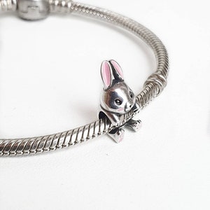 Bunny Rabbit Dangle Charm: Sterling Silver S925 Easter Gift
