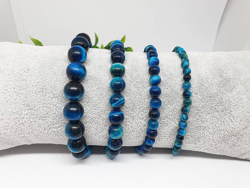 Ocean Blue Tiger Eye Bracelet: Natural Stone Crystal Beaded