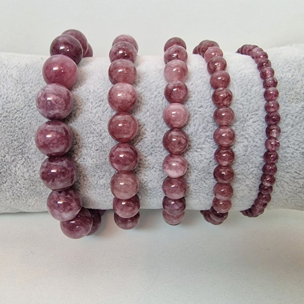 Lepidolite Purple Bracelet Custom Size With Natural Stone Crystals Beaded Bracelet 12mm 10mm 8mm 6mm 4mm