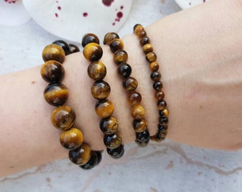 Tiger Eye Beaded Bracelet: Custom Size Natural Stone Crystal