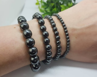 Hematite Beaded Bracelet: Custom Size Natural Stone Crystal Bracelet