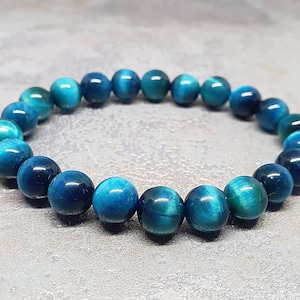 Blue Tiger Eye Natural Stone Bracelet 8mm, Energy Unisex Bracelet, Healing Gemstone Crystals