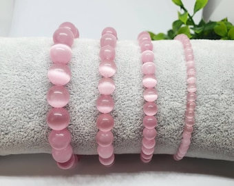 Pulsera de piedra ojo de gato rosa: Pulsera de cristal con cuentas personalizada