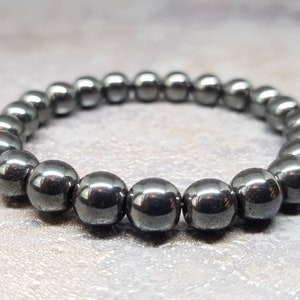 Black Hematite Natural Stone Bracelet 8mm, Energy Unisex Bracelet, Gemstone Crystals