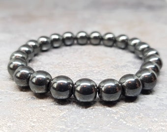 Black Hematite Natural Stone Bracelet 8mm, Energy Unisex Bracelet, Gemstone Crystals
