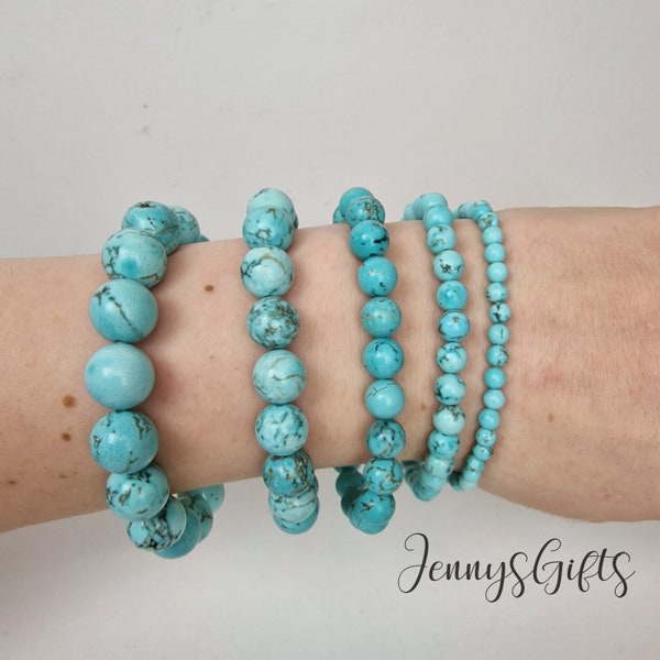 Blue Turquoise Bracelet Custom Size With Natural Stone Crystals Beaded Bracelet 12mm 10mm 8mm 6mm 4mm