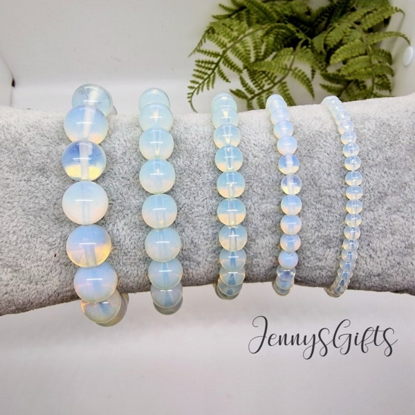 Opalite Moonstone Beaded Bracelet: Natural Crystal Stone, Custom Size