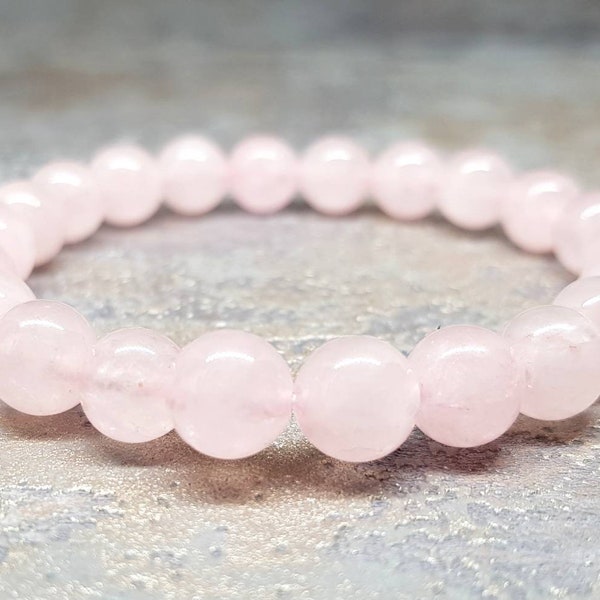 Pulsera de piedra natural de cuarzo rosa rosado de 8 mm, pulsera Energy Unisex, cristales de piedras preciosas curativas