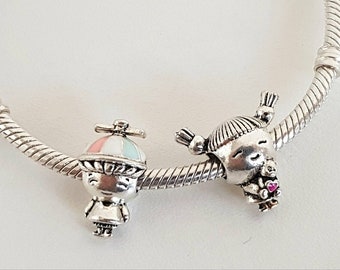 Girl with Teddybear & Boy with Propeller Hat Charm: S925 Silver