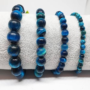 Ocean Blue Tiger Eye  Bracelet Custom size With Natural Stone Crystal Beaded Bracelet 12mm 10mm 8mm 6mm 4mm