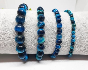Ocean Blue Tiger Eye Bracelet: Natural Stone Crystal Beaded Bracelet