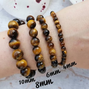 Tiger Eye Bracelet Custom size With Natural Stone Crystal Beaded Bracelet 10mm 8mm 6mm 4mm image 2