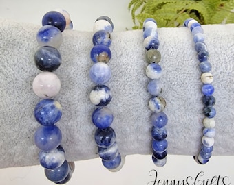 Blue Lapis Lazuli Sodalite Bracelet Custom Size With Natural Stone Crystals Beaded Bracelet 10mm 8mm 6mm 4mm