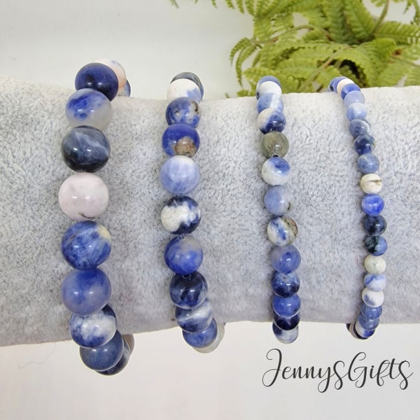 Bracelet en lapis lazuli sodalite bleu taille personnalisée avec cristaux de pierre naturelle Bracelet en perles 10 mm 8 mm 6 mm 4 mm