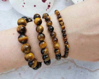 Pulsera de cuentas de ojo de tigre: cristal de piedra natural de tamaño personalizado