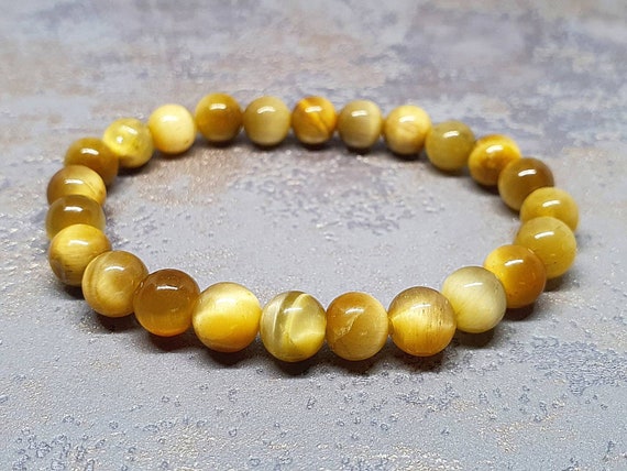 Gold Yellow Tiger Eye Natural Stone Bracelet 8mm, Energy Unisex Bracelet,  Gemstone Crystals