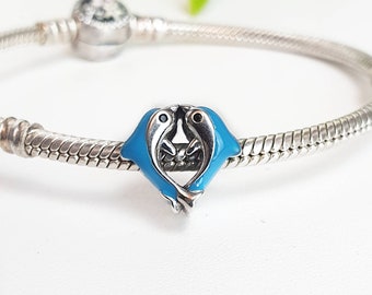 Charm pour bracelet dauphins bleus, argent S925