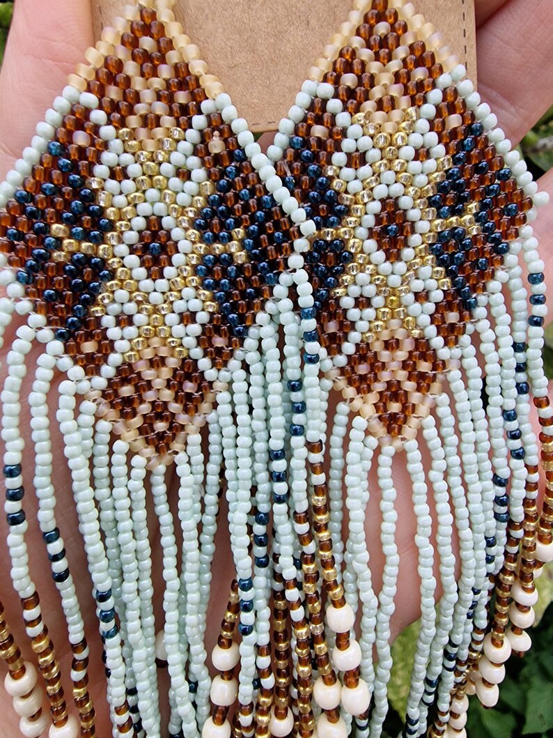 Light Blue Seed Bead Boho Tassel Fringe Earrings – Long Dangle Handmade ...