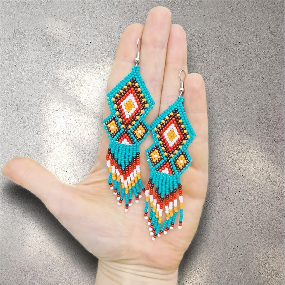 Colourfull Seed Bead Boho Tassel Fringe Earrings – Long Dangle Handmade ...