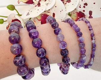 Dream Amethyst  Bracelet Custom size With Purple Natural Stone Crystal Beaded Bracelet 12mm 10mm 8mm 6mm 4mm