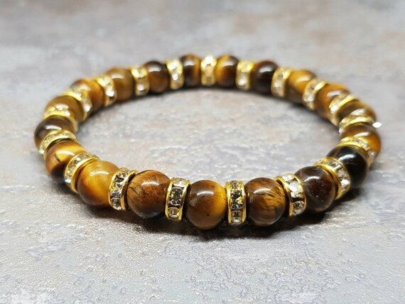 Tiger Eye Natural Stone Bracelet 8mm, Energy Unisex Bracelet, Gemstone Crystals