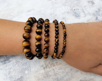 Men Tiger Eye Bracelet Custom size With Natural Stone Crystal Beaded Bracelet 12mm 10mm 8mm 6mm 4mm