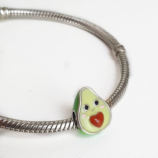 Pendentif avocat pour bracelet, fruit vert, argent S925