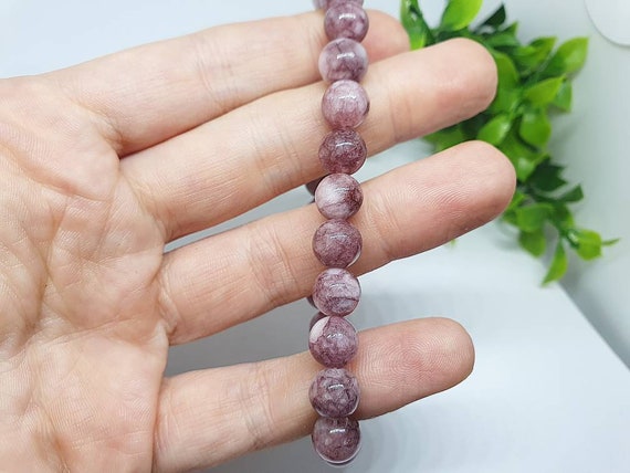 レピドライト天然石ブレスレット 8mm、エネルギーユニセックスパープル