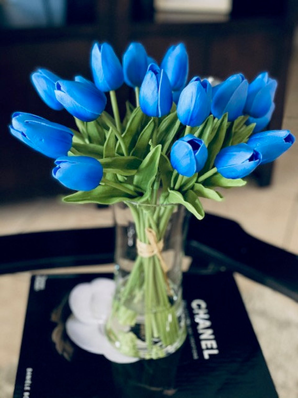 Artificial flower Arrangement Light Blue Tulips Centerpiece Etsy