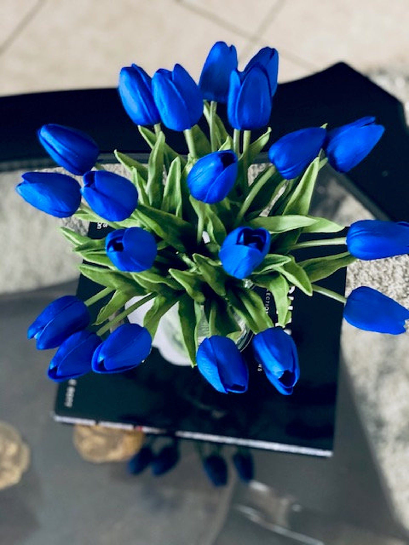 Artificial flower Arrangement Blue Tulips Centerpiece Real Etsy