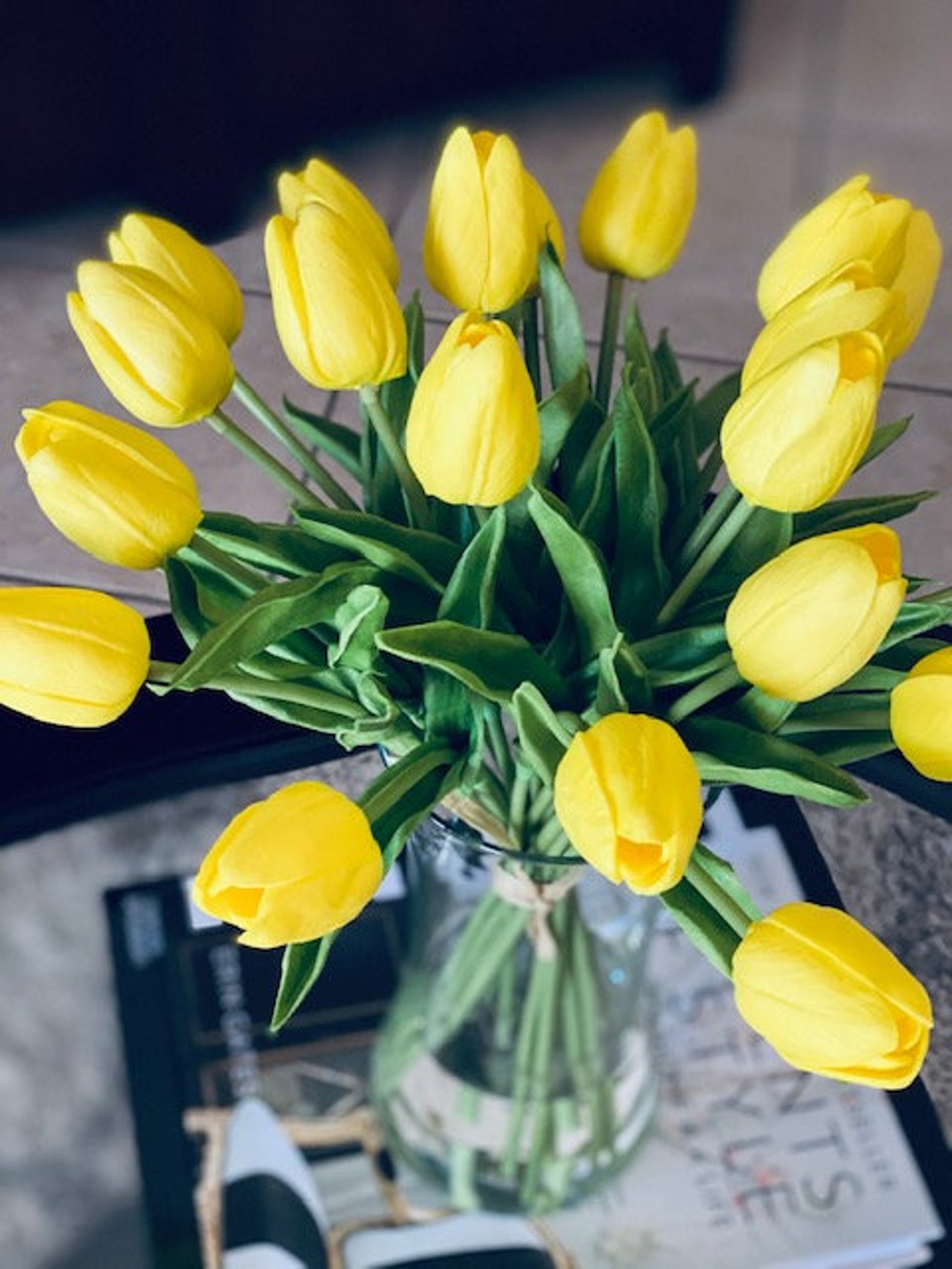 Artificial flower Arrangement Yellow Tulips Centerpiece Real Etsy