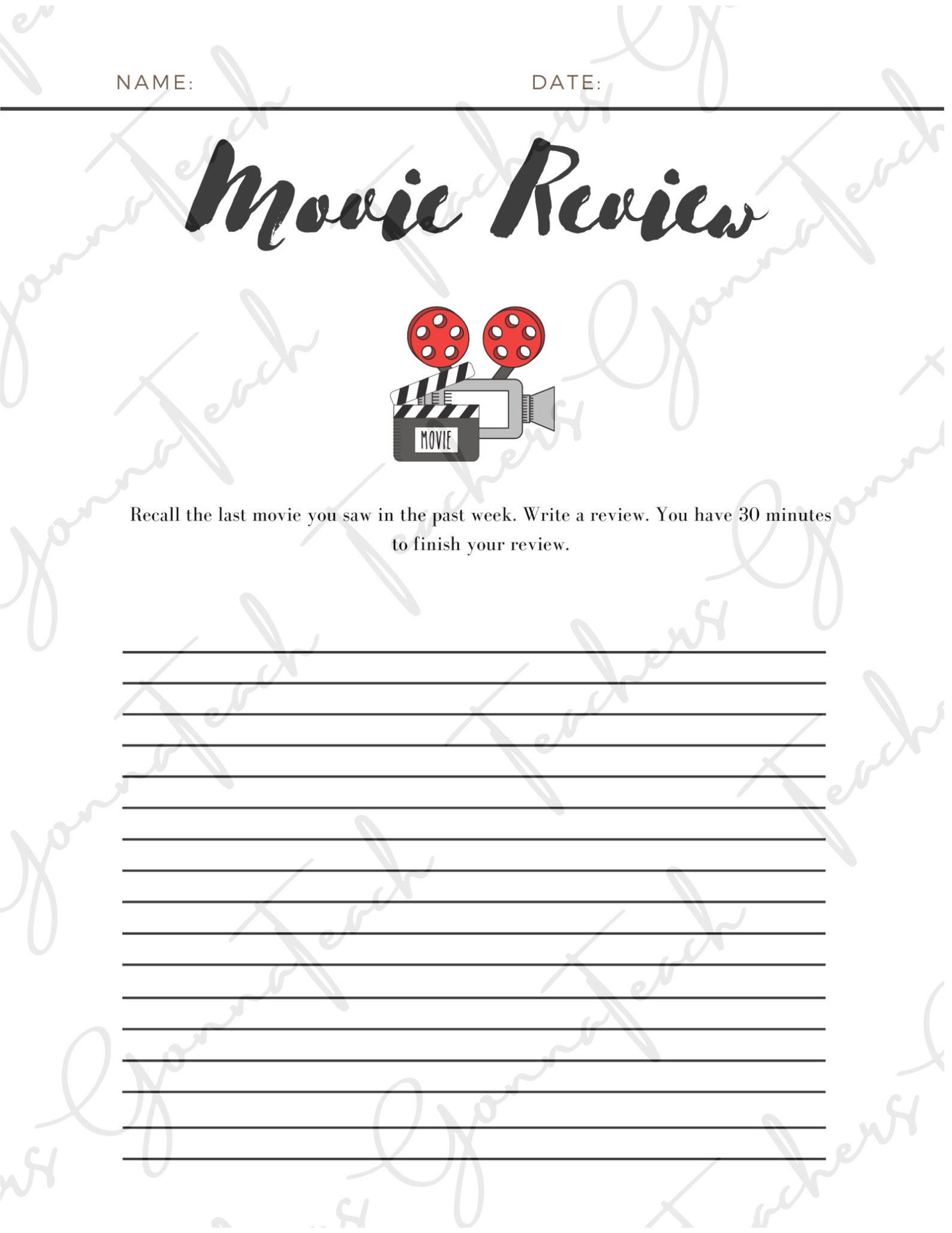 Movie Review Writing Prompt Homeschoolers/ Virtual Learning Etsy