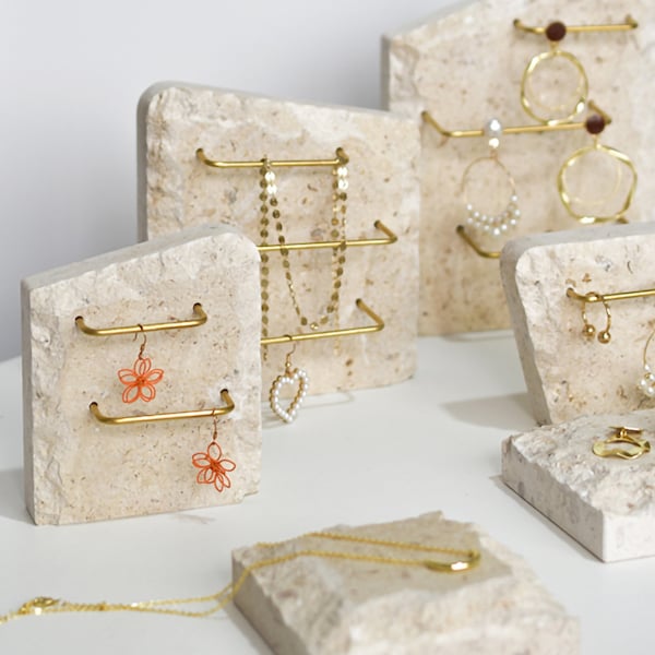 Natural Limestones with Fossils Jewelry Display, Jewelry Display Set, Earring Display, Earring Stand, Gold Earring