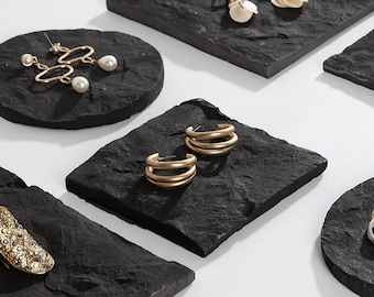 Exhibición de joyería de textura rugosa natural negra, conjunto de exhibición de joyería, exhibición de collar, soporte de collar, plato de exhibición de joyería, accesorios para fotos