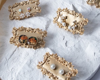 Vintage Golden Earring Display, Style médiéval, Ensemble d’affichage de bijoux de style luxe européen, Support de boucles d’oreilles, Accessoires photo