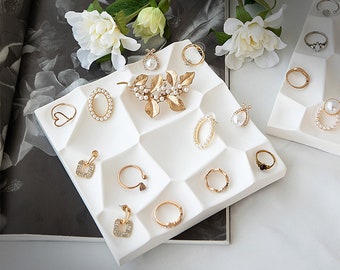 Geometric Plaster Jewelry Tray | Modern Ring & Earring Holder