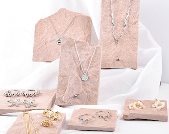 Natural Pink Limestone Jewelry Display Set: Necklace Stand & Dish