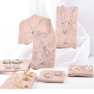 Natural Pink Limestones Jewelry Display, Jewelry Display Set, Necklace Display, Necklace Stand, Jewelry Display Dish