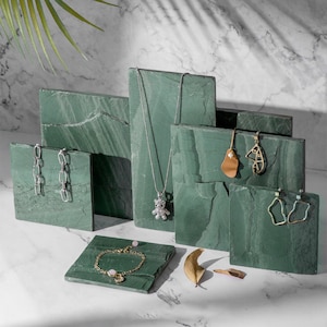 Natural Greenish Slates Jewelry Display, Slate Jewelry Display Set, Stone Necklace Display, Necklace Stand, Photo props