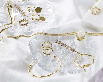 Hammered Glass Jewelry Display Set: Ring, Earring, Necklace Stand