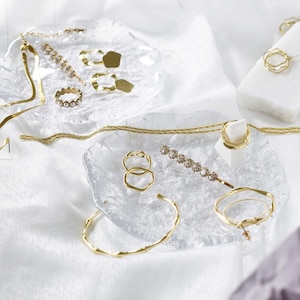 Hammered Clear Glass Jewelry Display, Water Wave Fresh Style Jewelry Display Set, Ring Earring Display, Necklace Stand, Jewelry Display Dish
