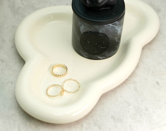 Cloud-Shaped Ceramic Beige Jewelry and Trinket Tray, Jewelry Display, Minimalist